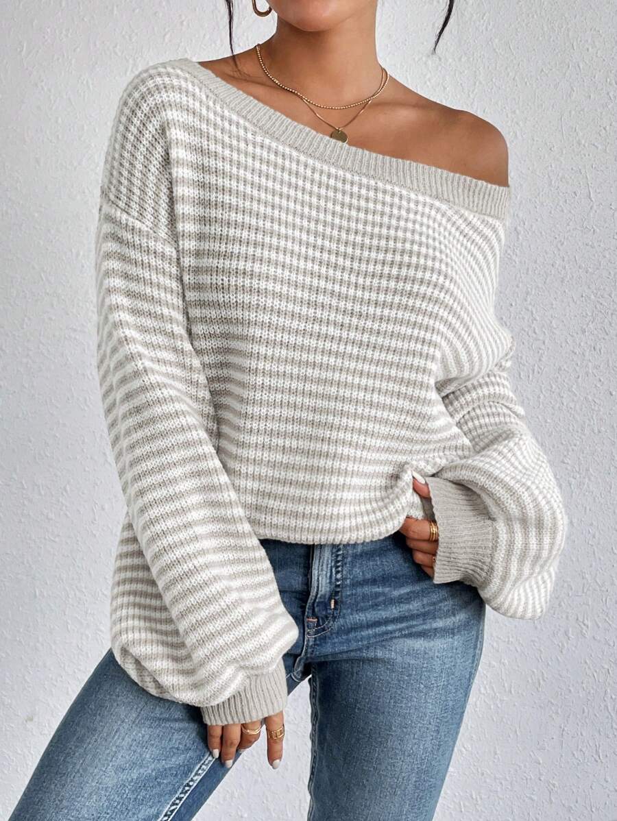 Delphina™ Off-Shoulder Striped Sweater