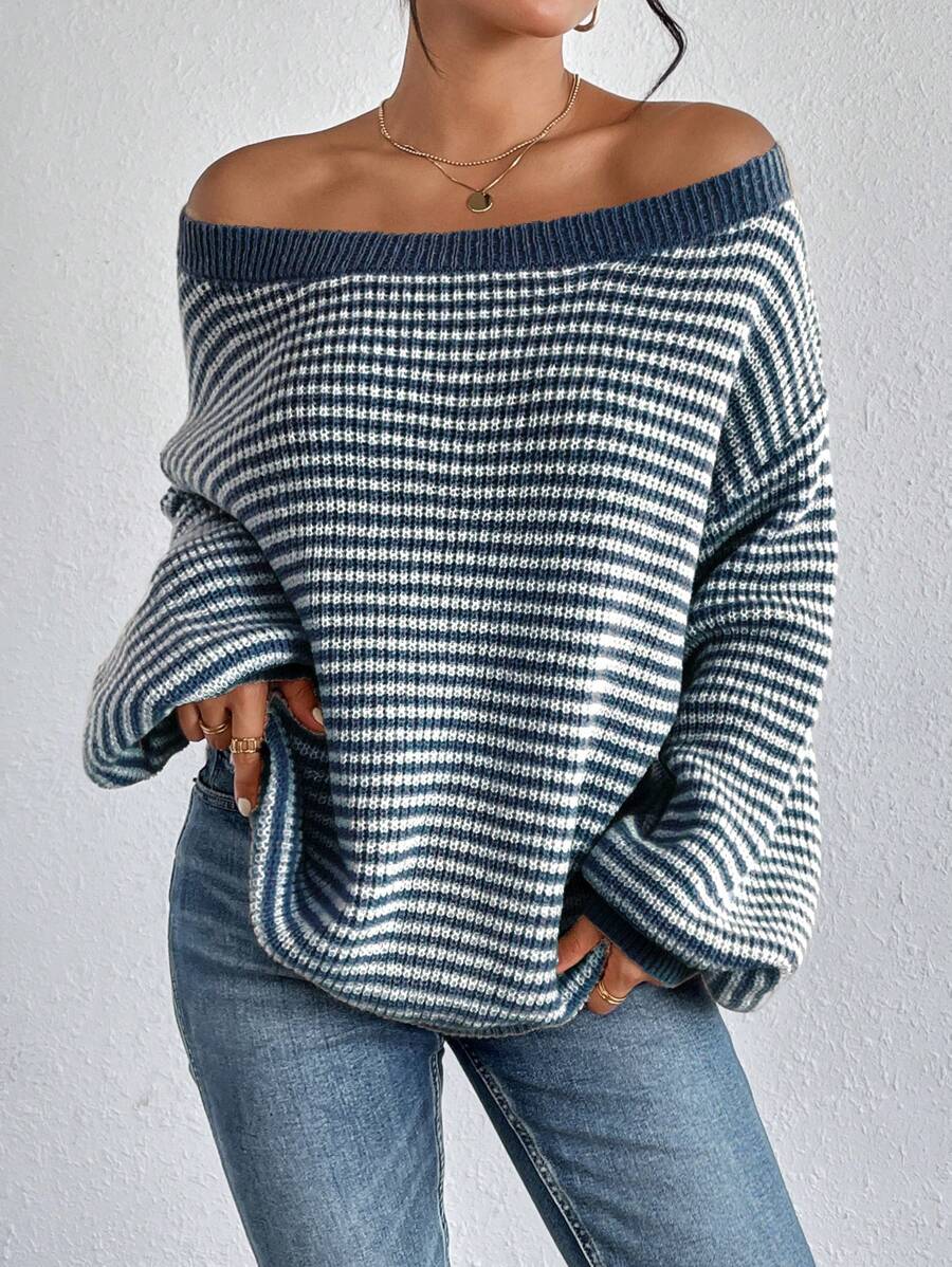 Delphina™ Off-Shoulder Striped Sweater