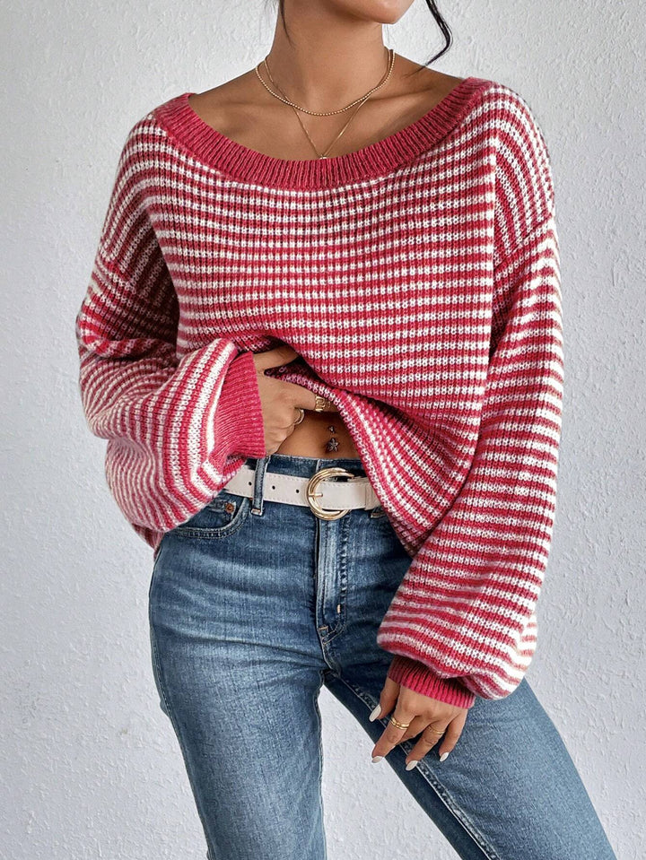 Delphina™ Off-Shoulder Striped Sweater