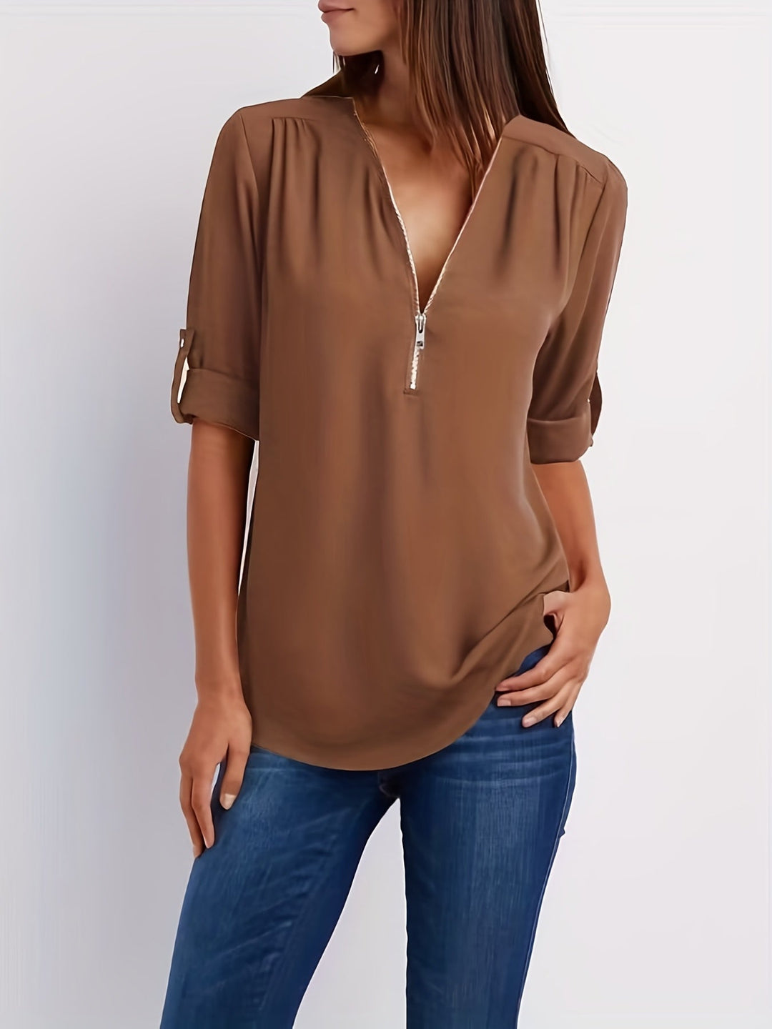 Mila™ Elegant Zip Blouse